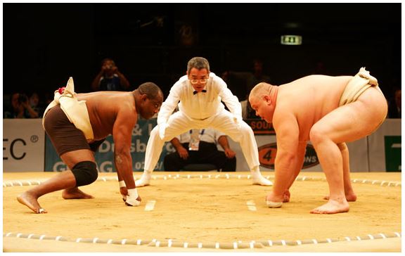 Sumo wrestlers participate in the 2013 World Games in Cali, Colombia. 
